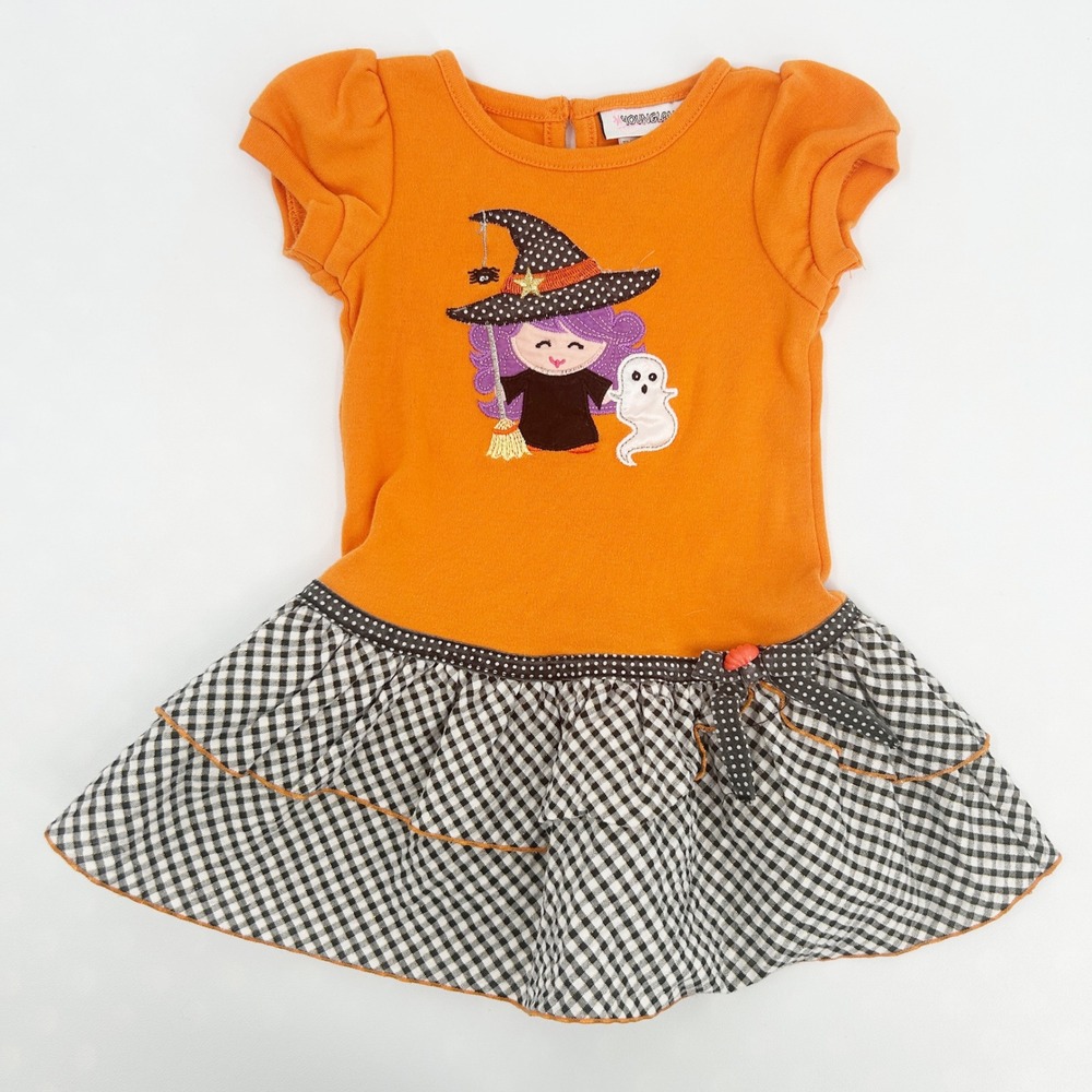 Youngland Baby Girls Halloween‎ Gingham Witch Ghost Applique Dress Size 24M